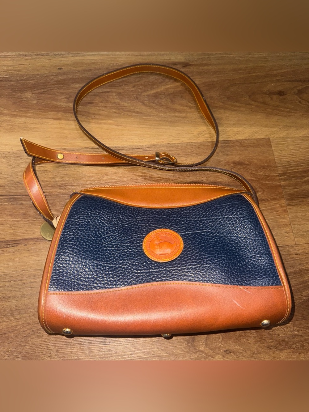 DOONEY & BOURKE AUTH Women's Vintage Dark Blue and Brown Leather Shoulder Bag
